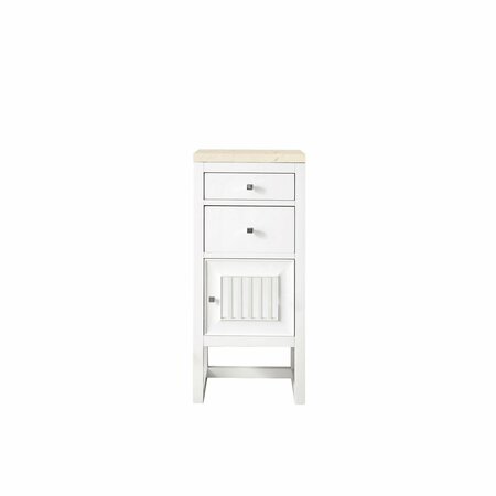 JAMES MARTIN VANITIES Athens 15in Base Cabinet w/ Drawers and Right Door, Glossy White w/ 3 CM Eternal Marfil Top E645-B15R-GW-3EMR